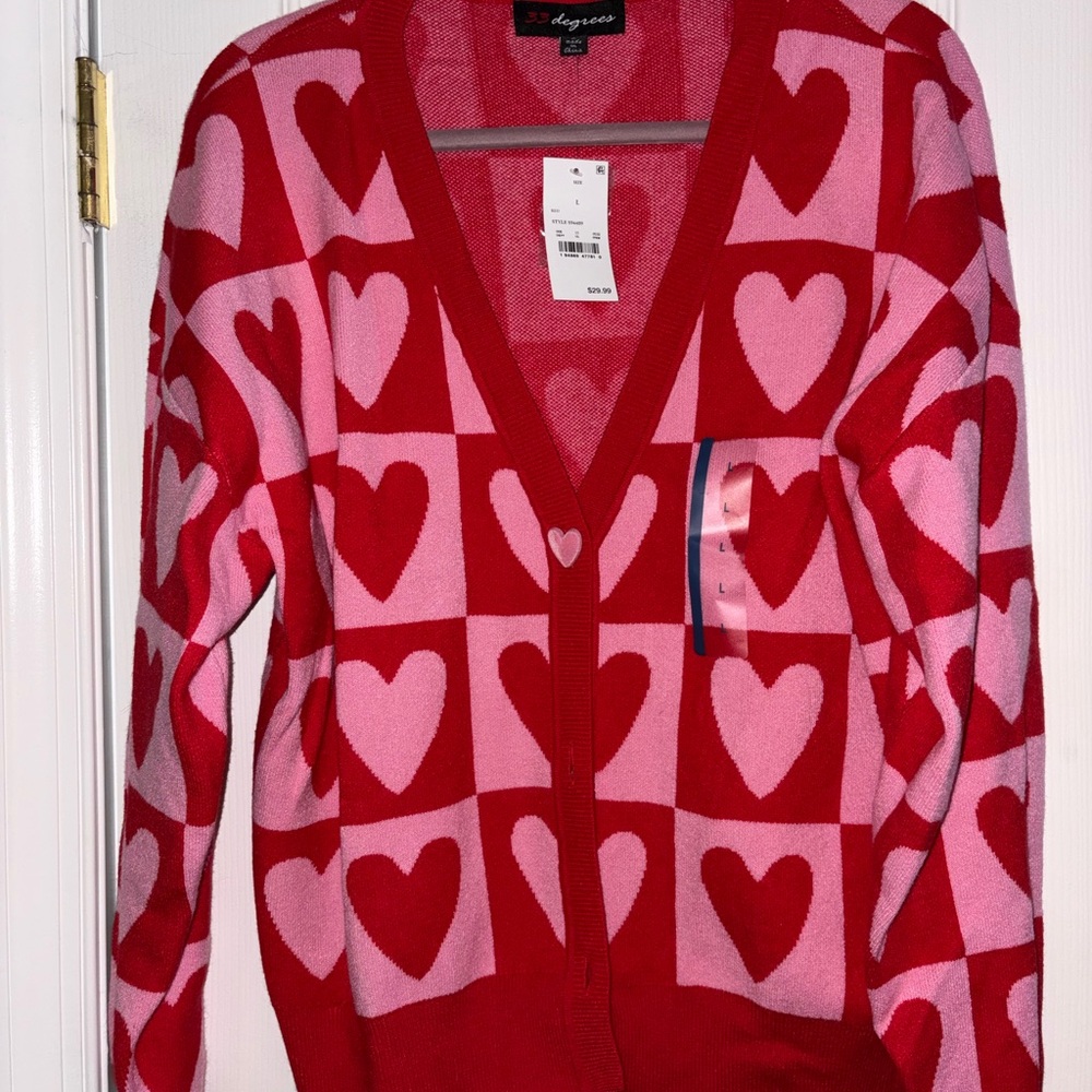 32 Degrees Red and Pink Heart Cardigan